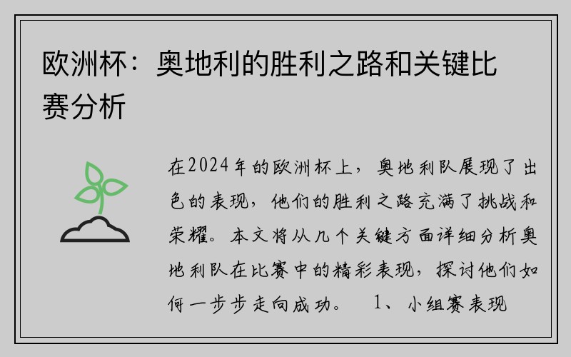 欧洲杯：奥地利的胜利之路和关键比赛分析